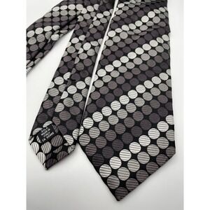 Holt Renfrew Mens Silk Tie Black Gray Geometric Circle Made in Italy CA00985